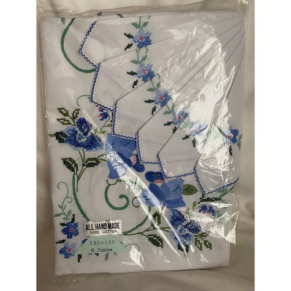 Vintage NEW in original package all handmade pure cotton tablecloth & napkins